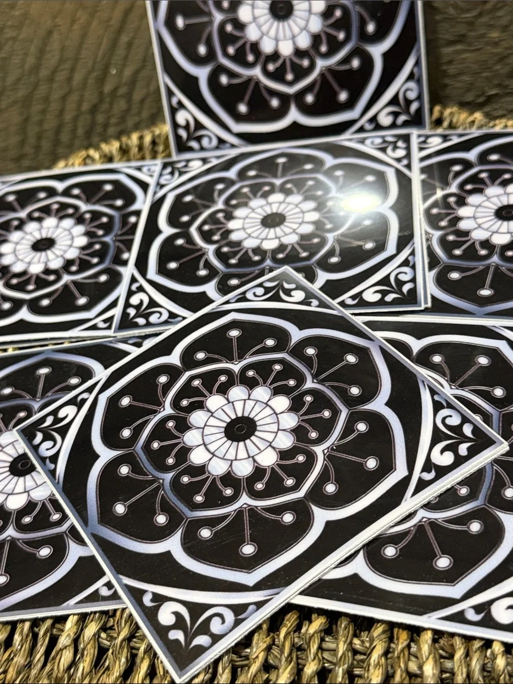Set of 15 Black & White Mandala Decorative Tile Stickers (4